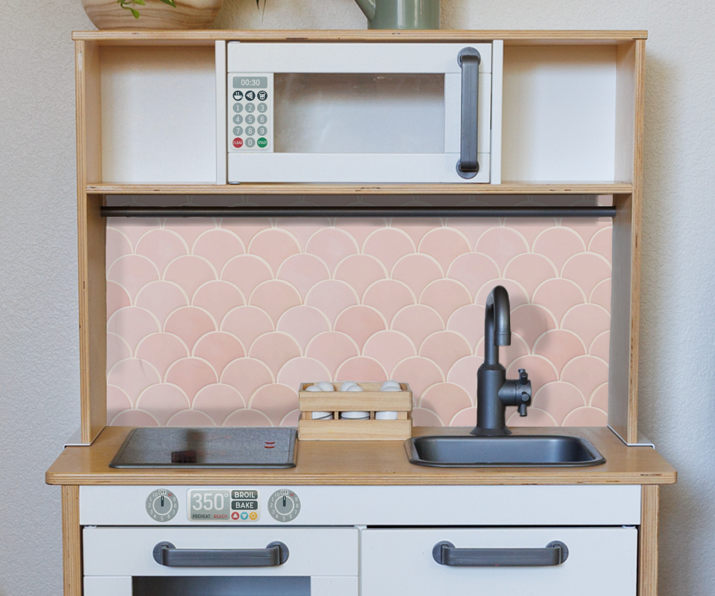 IKEA DUKTIG Play Kitchen Backsplash – Blush Mermaid Tile (Easy DIY Upgrade)
