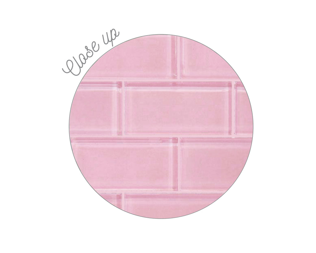 Pink Glass Subway Tile Printed Backsplash Board for Ikea DUKTIG Play Kitchen // Makeover, Diy, Hack, Ikea, Custom