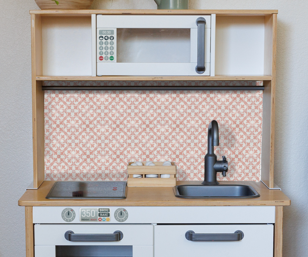 IKEA DUKTIG Play Kitchen Backsplash – Vintage Pink Tile (Easy DIY Upgrade)